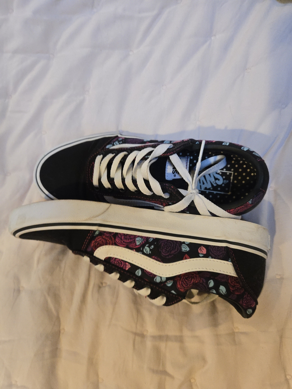 Vans Floral Old Skool Low-Top Sneakers in Black With Purple Pink Blue, Size 8.5